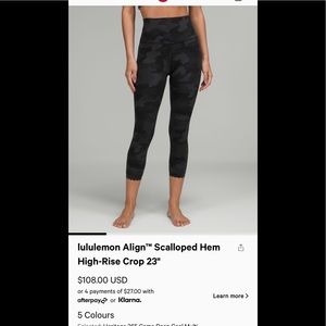 Lululemon align scalloped hem high rise crop 23" size 0
